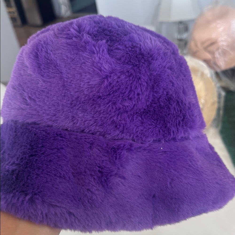 fuzzy faux Purple Bucket hat